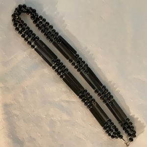 Long Necklace, Black and Gold Beaded Necklace